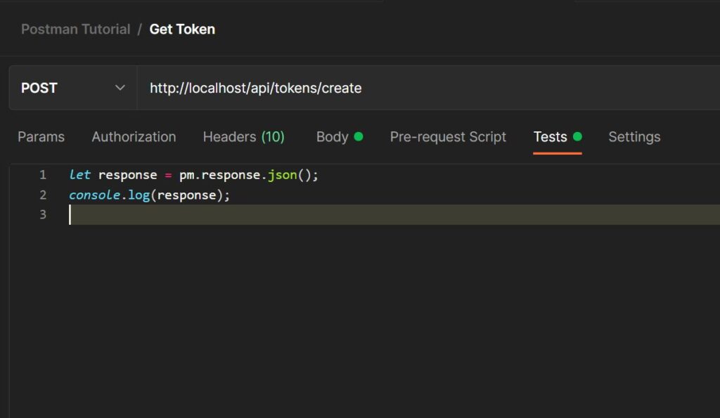 screenshot showing where to write tests in Postman